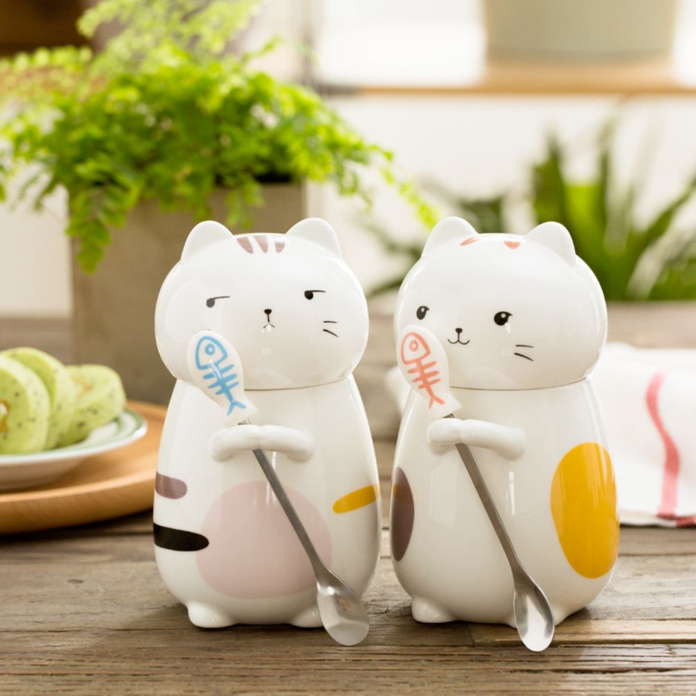 3D Feline Mug Set with Matching Spoon