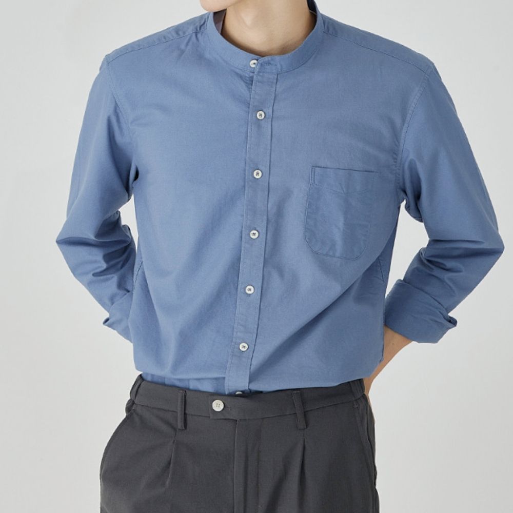 Stand Collar Men's Button-Up Shirt