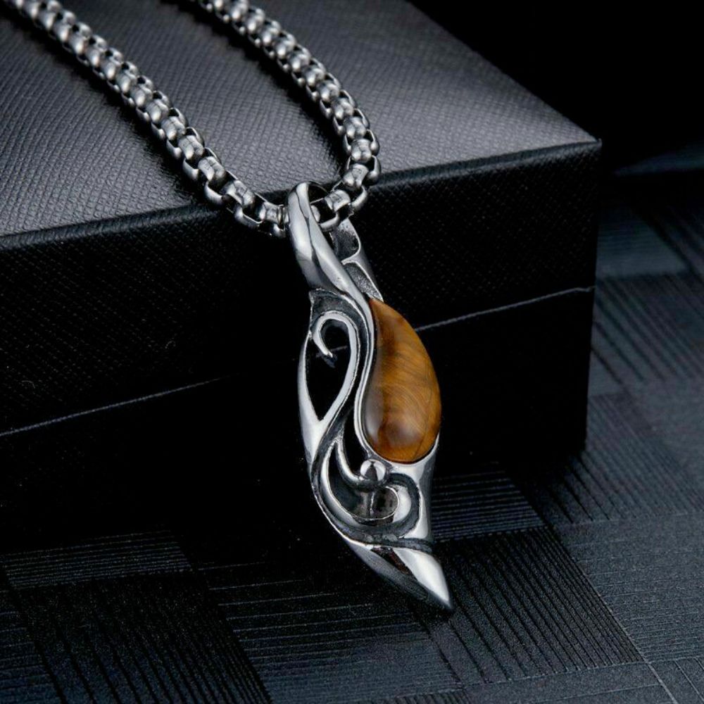 Tiger Eye Stone Necklace with a Hanging Pendant