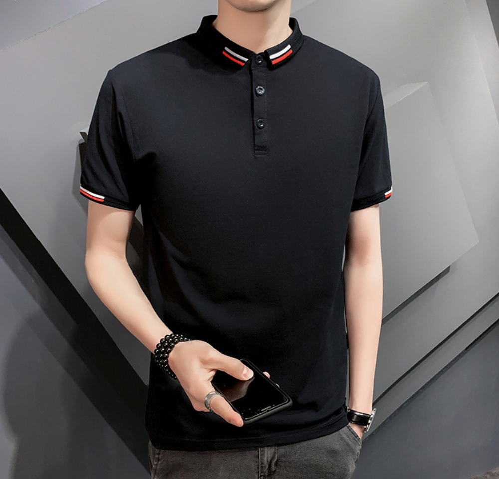 Short-Sleeved Polo Shirt for Men with Distinctive Collar Embellishments