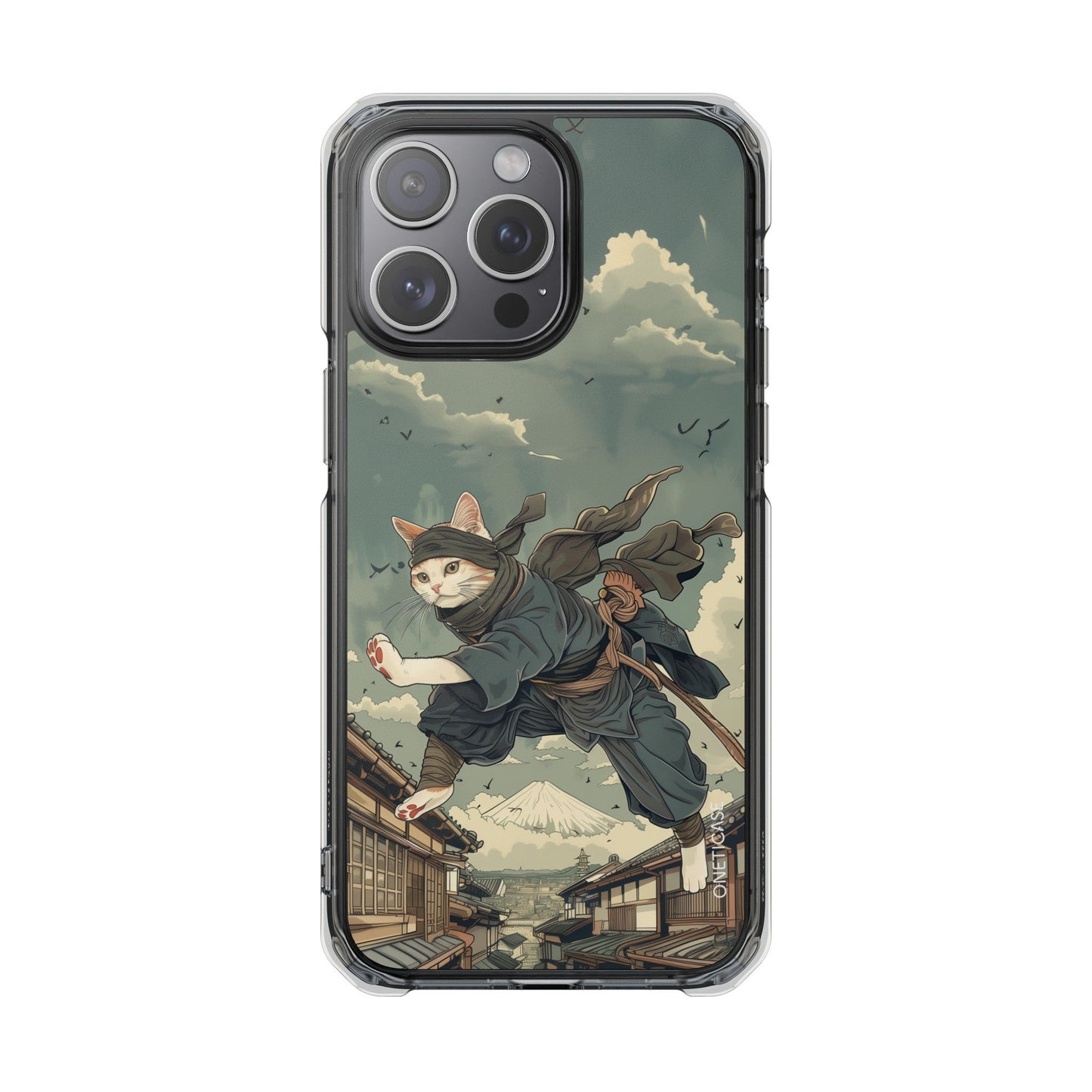Stealthy Magnetic Clear Case for iPhone Series with Ninja Feline Design