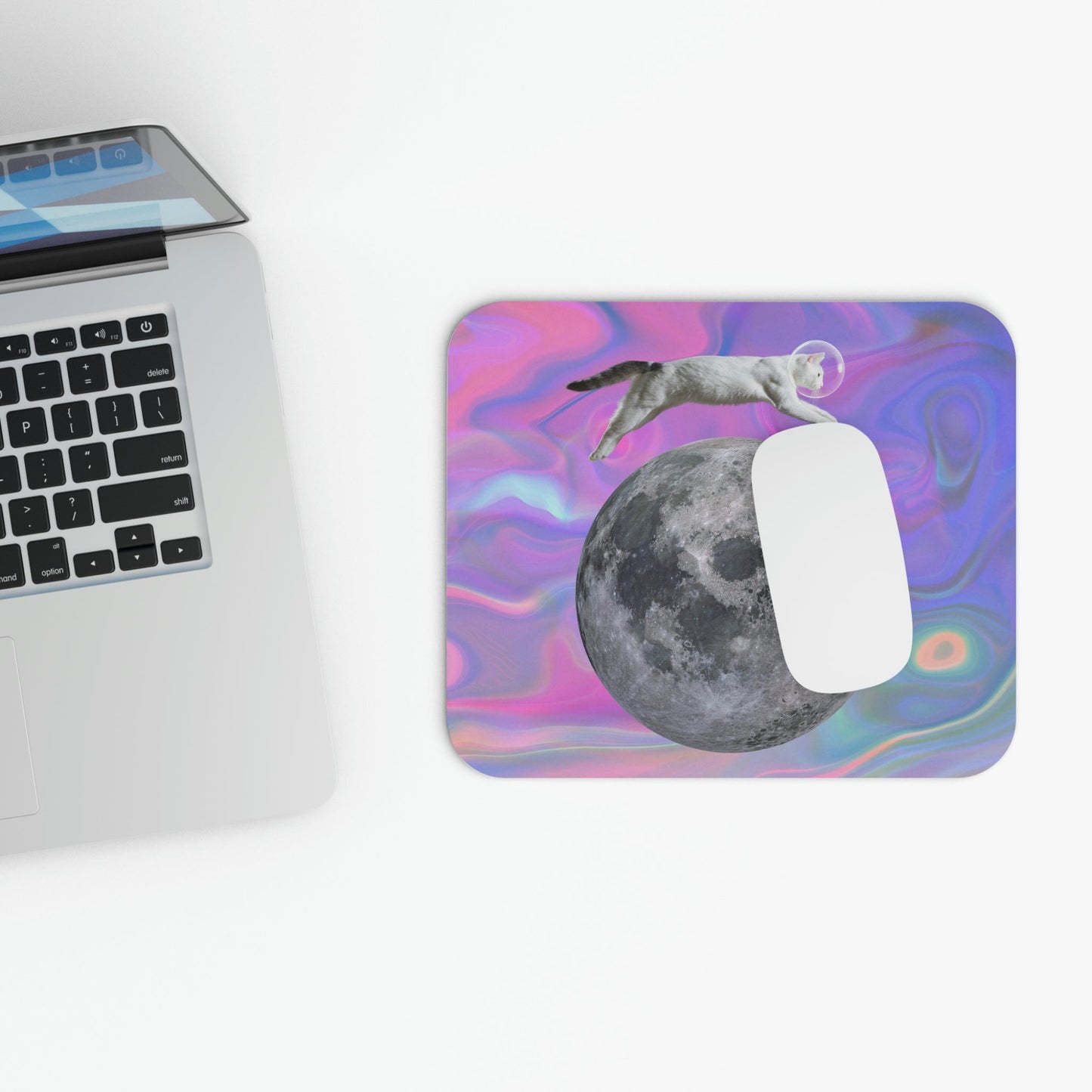 Cat Astronaut Leaping Over Moon Mouse Pad