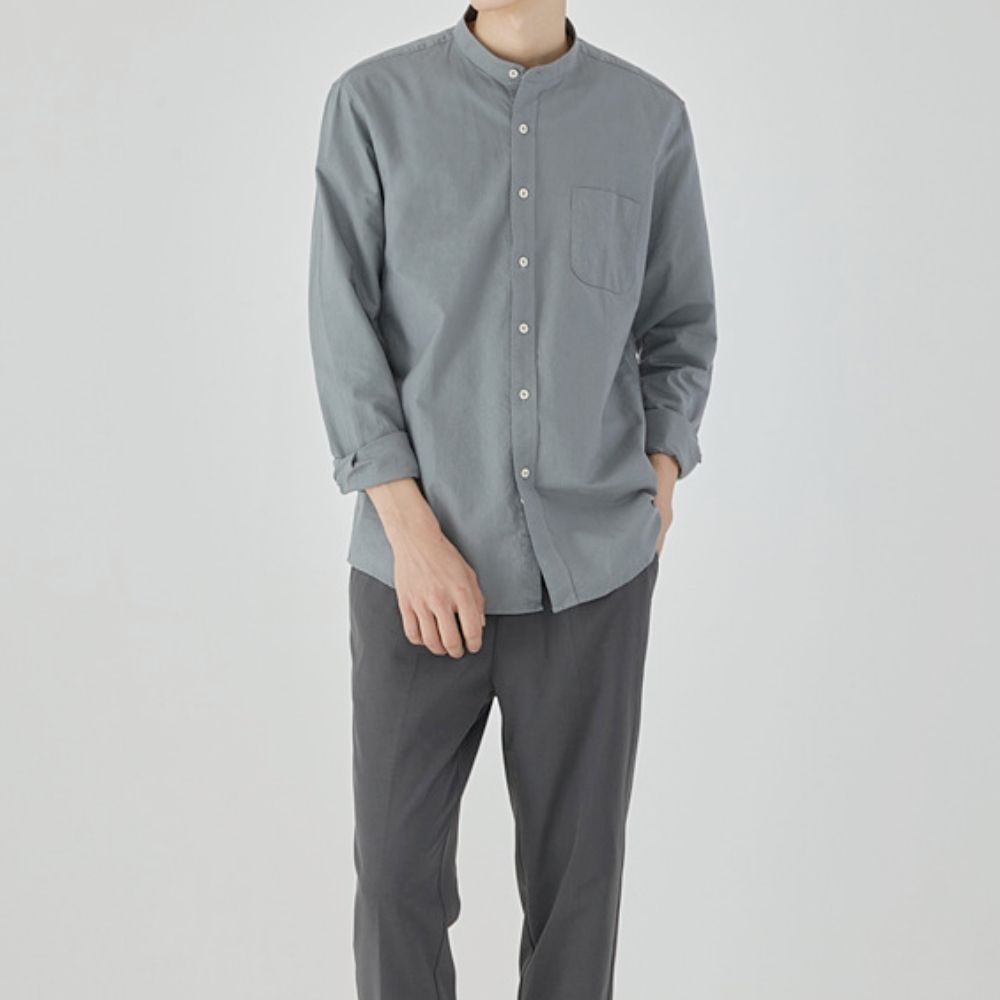 Stand Collar Men's Button-Up Shirt