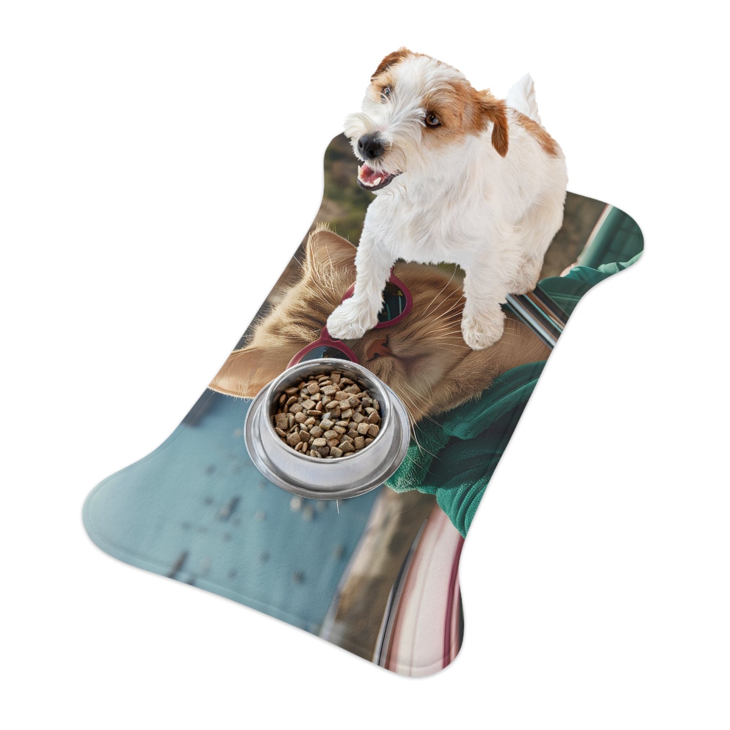 Sunglass-Wearing Feline Pet Food Mats - Available in 3 Sizes