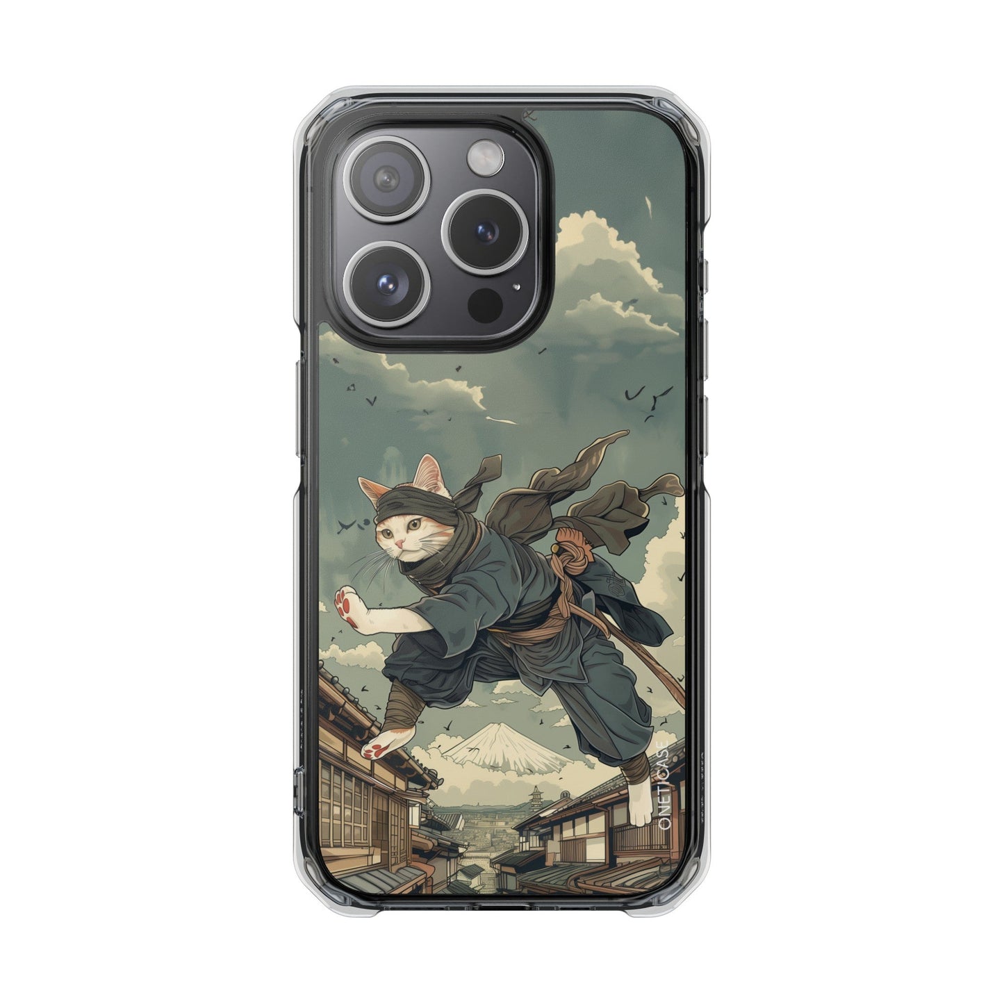 Stealthy Magnetic Clear Case for iPhone Series with Ninja Feline Design