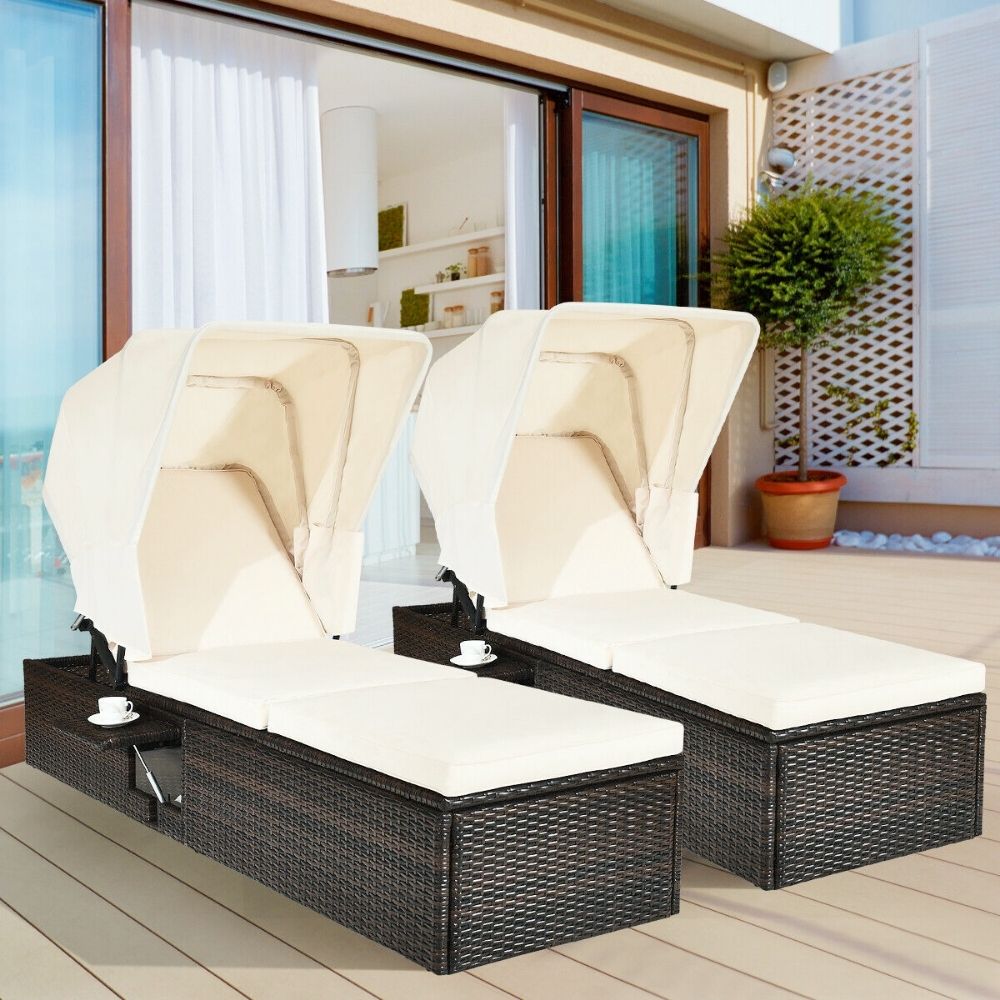 Side Table Outdoor Recliner with Canopy for Lounging