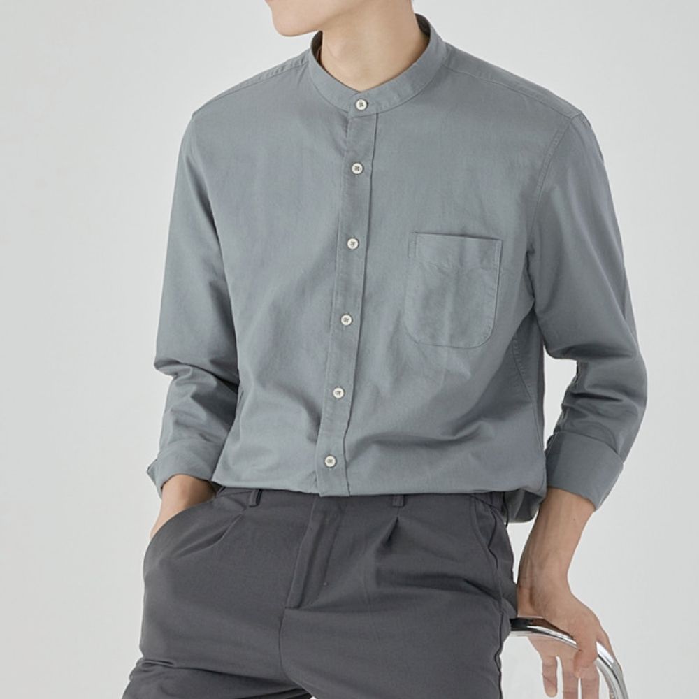 Stand Collar Men's Button-Up Shirt