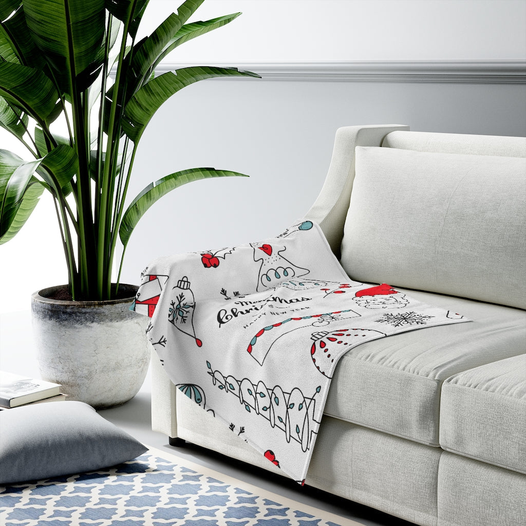 Velveteen Plush Blanket with a Festive Holiday Design