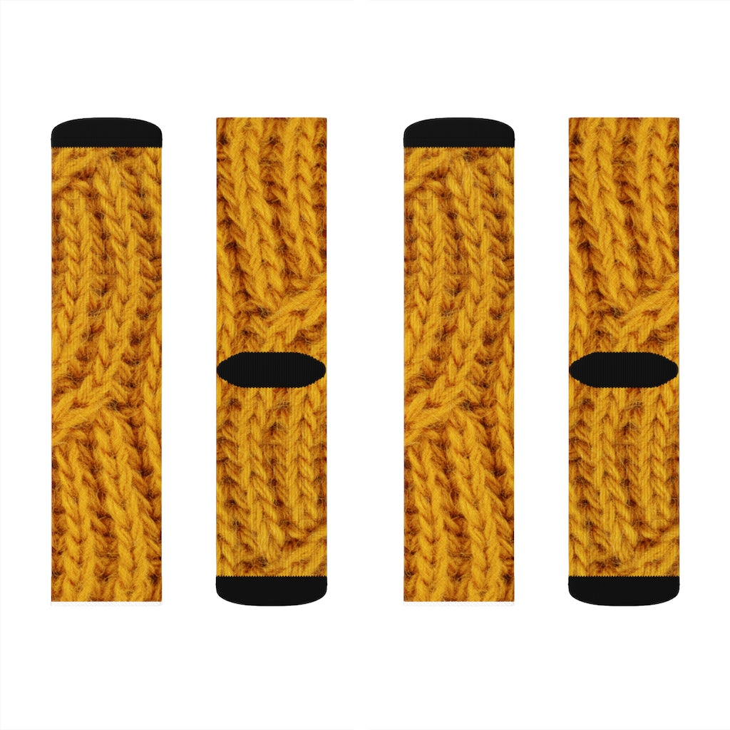 Wool Socks with Mustard Print Design for Fun and Novelty