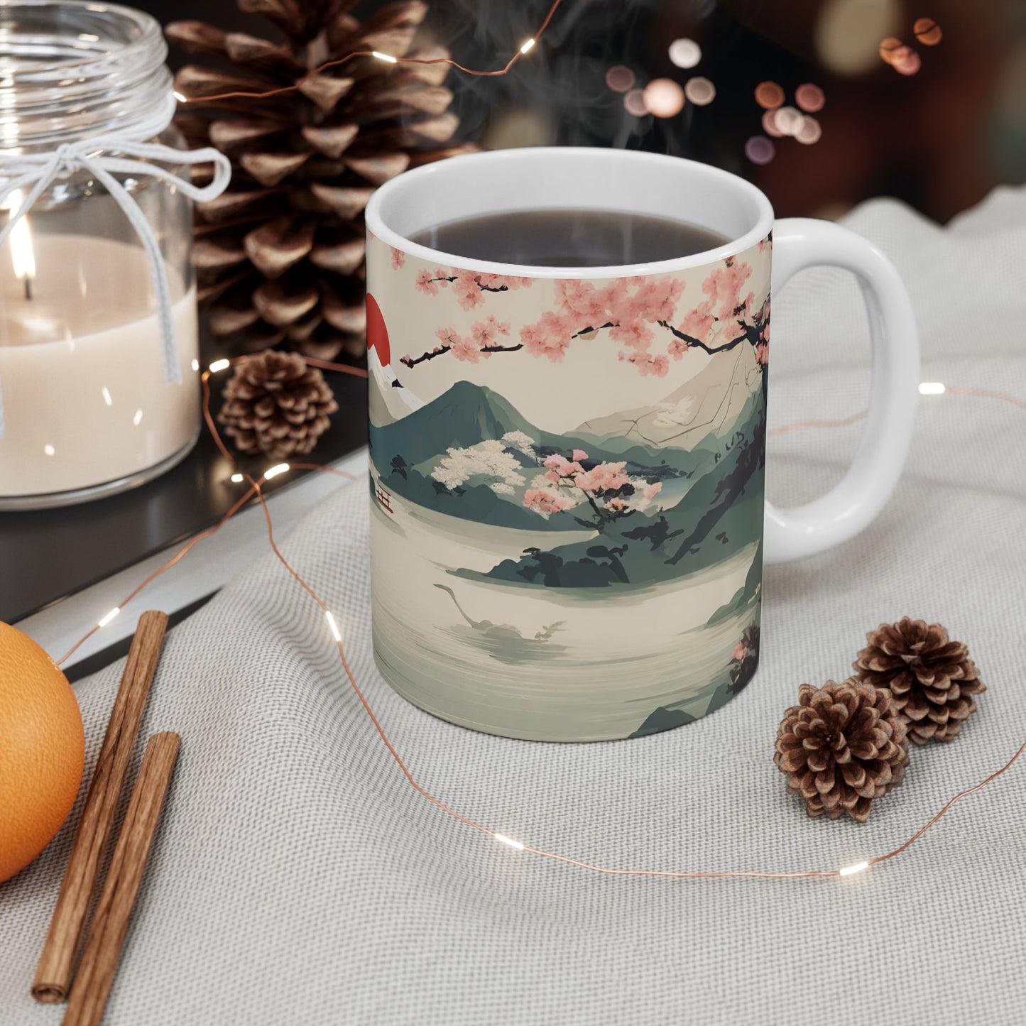 Vintage Mug featuring Traditional Japanese Cherry Blossom Art
