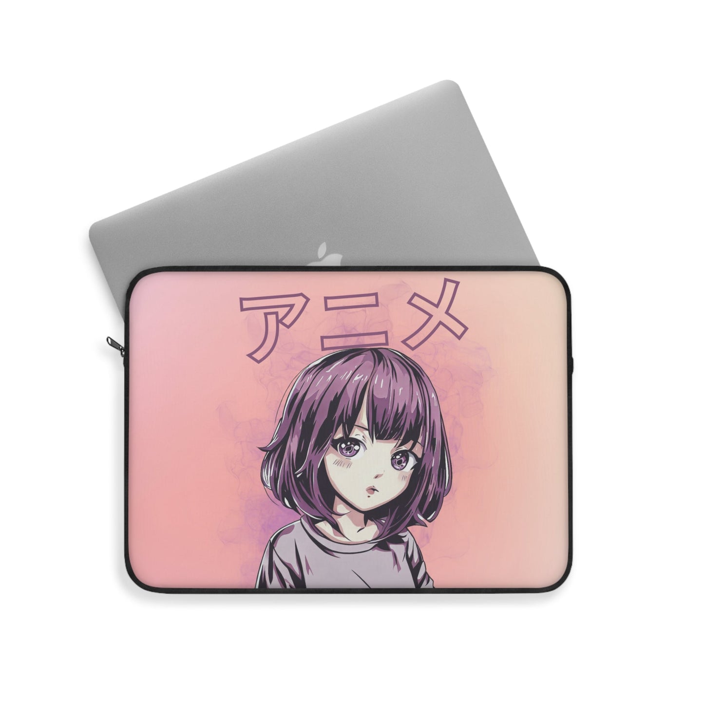 Anime Girl Laptop Sleeve with Vibrant Purple Hair