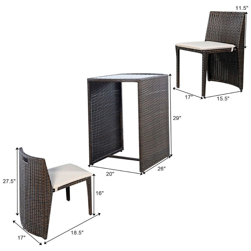 3 Piece Wicker Outdoor Patio Furniture Set