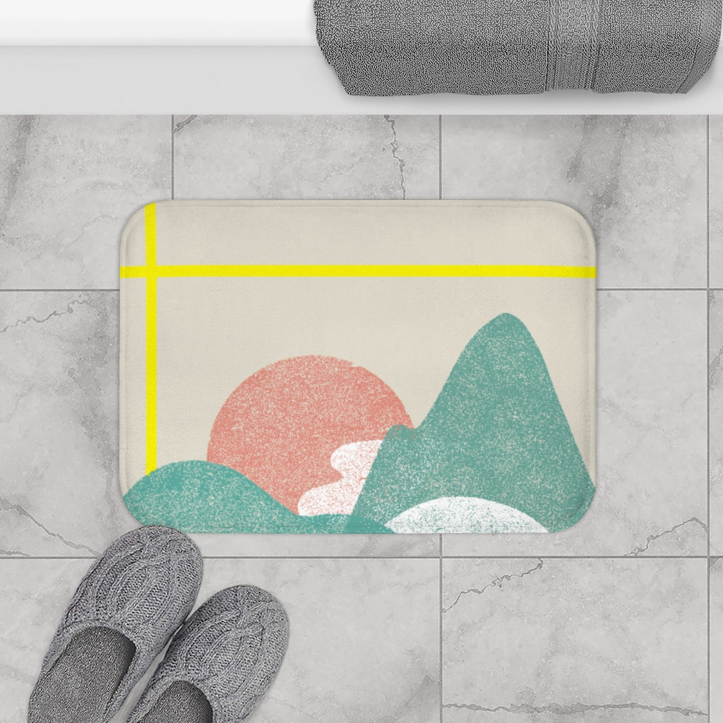 Yellow Striped Landscape Bath Mat for Home Decor