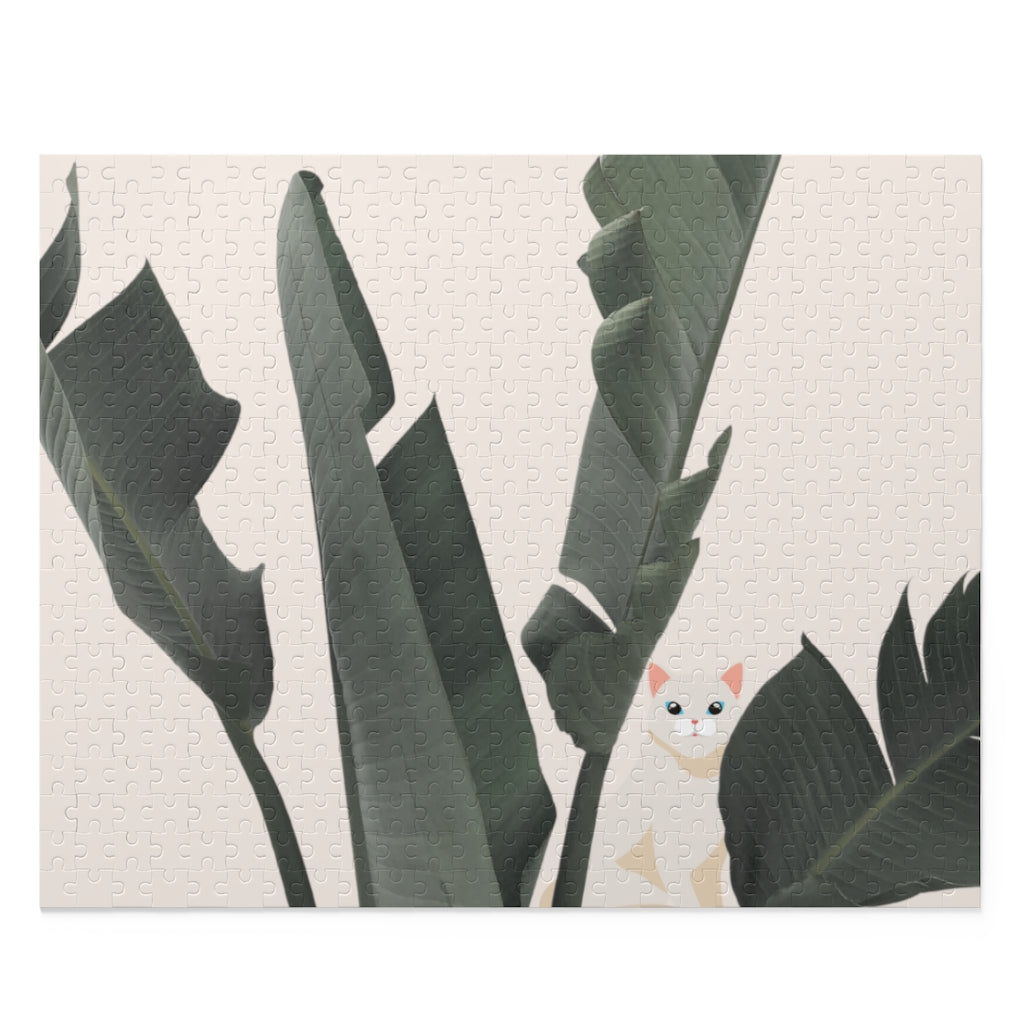 500-Piece Jigsaw Puzzle Featuring a Feline Concealed by Lush Tropical Foliage