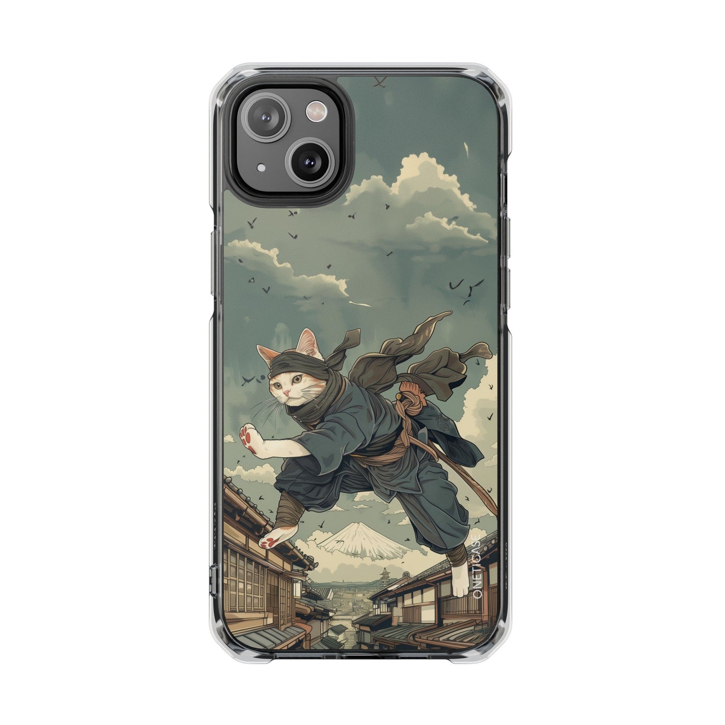Stealthy Magnetic Clear Case for iPhone Series with Ninja Feline Design