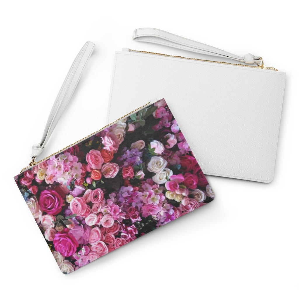 Vegan Zipped Clutch Bag with a Distinct Floral Bouquet Design
