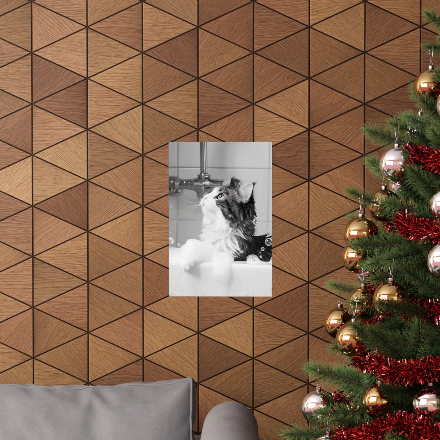 Bathroom Wall Art Print featuring Feline in Tub Decoration