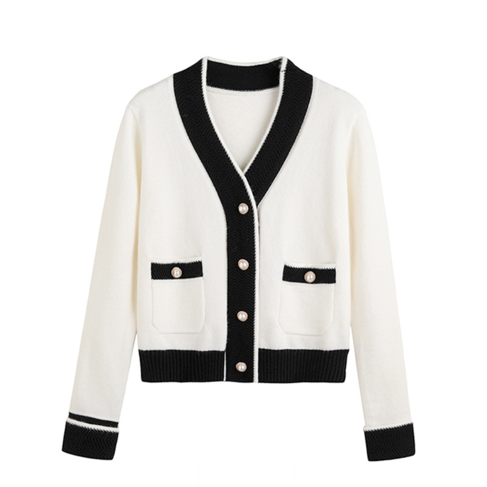Women's V-Neck Contrast Sleeve Cardigan