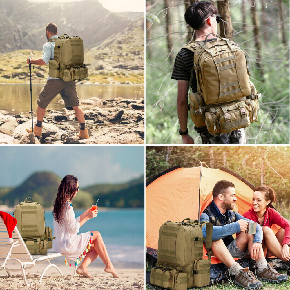 55L Waterproof Backpack for Outdoor Activities with Military-Inspired Design