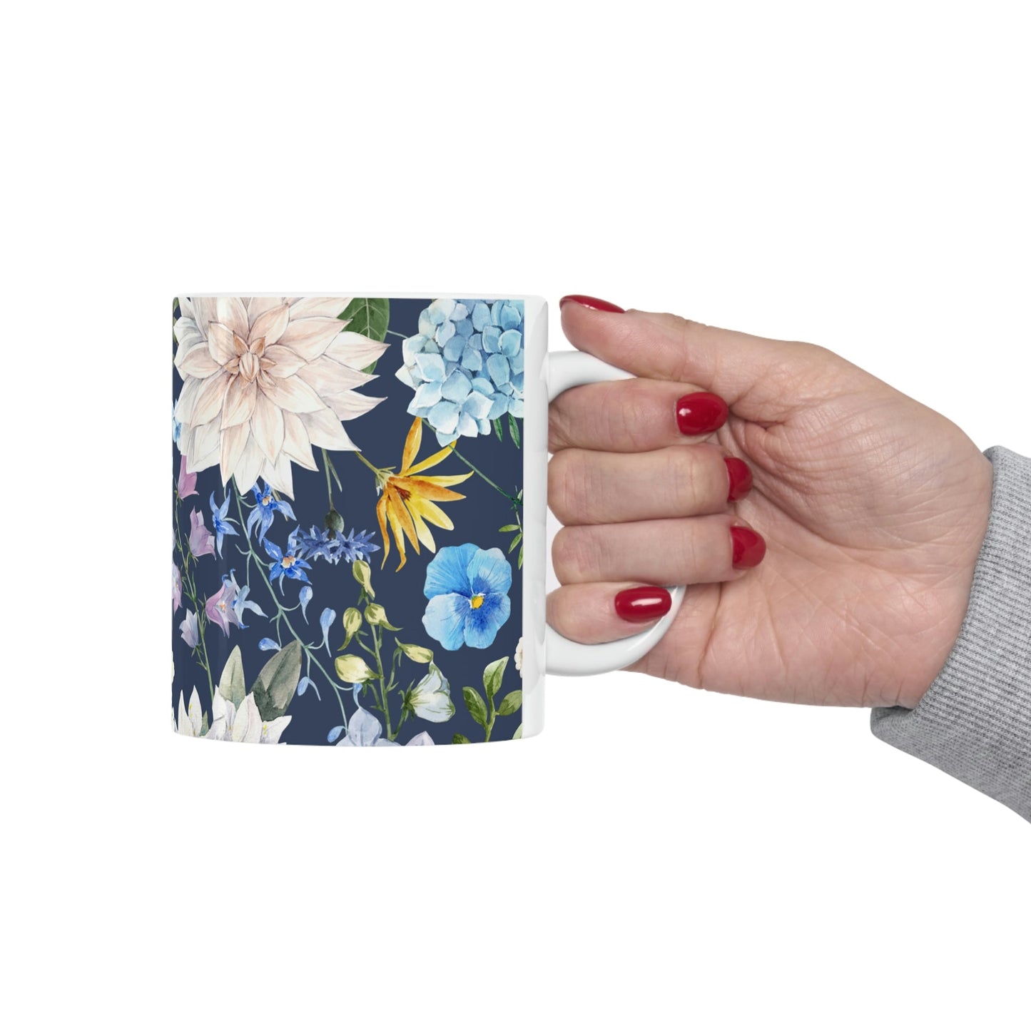 Floral Navy Mug for Coffee and Tea