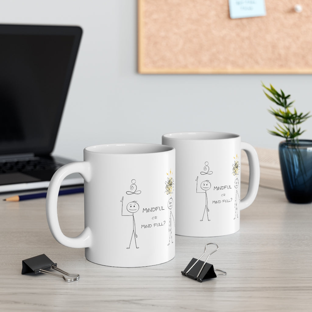 Mindful Ceramic Mug with Humorous Stick Figure Design 11oz