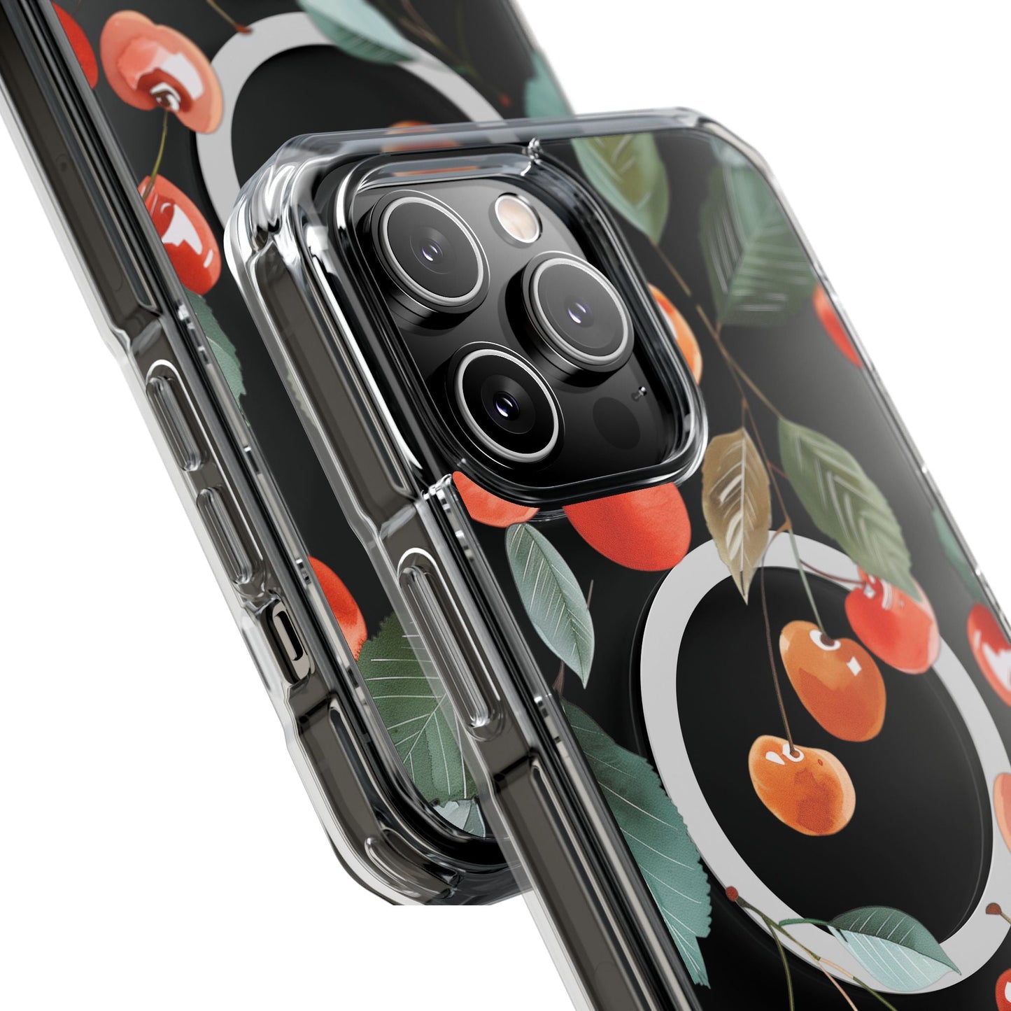 Adorable Cherry-themed Transparent Magnetic Phone Case for iPhone Models