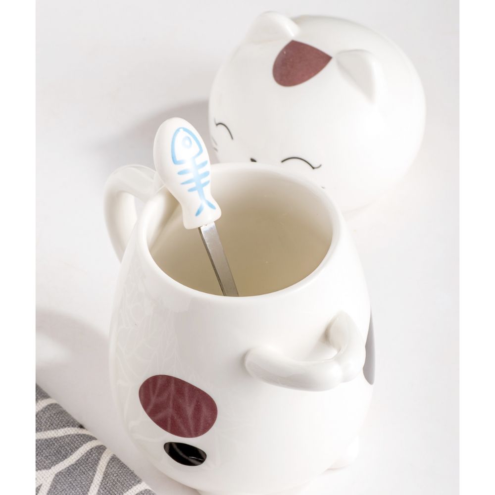 3D Feline Mug Set with Matching Spoon