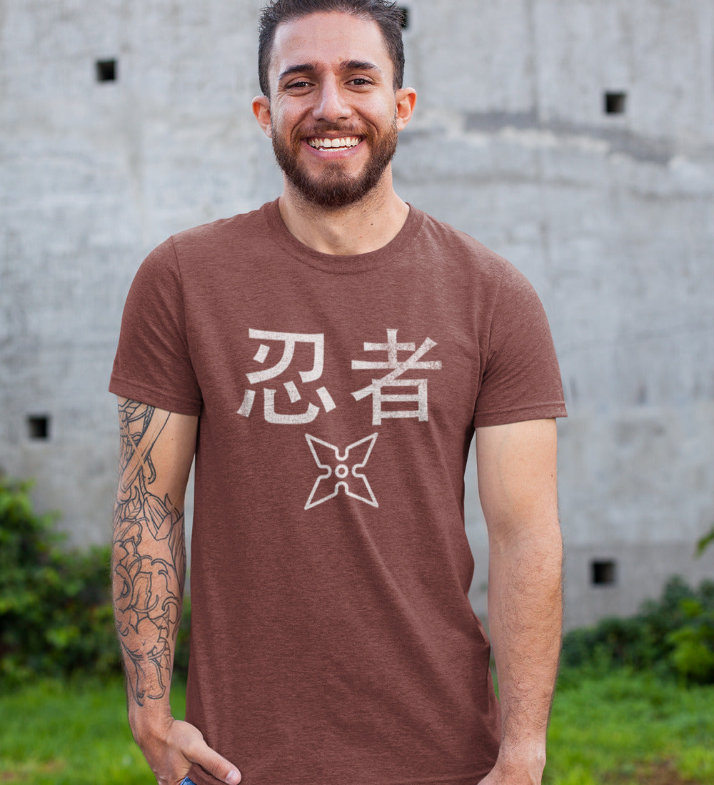 White T-Shirt with a Worn-Out Ninja Design