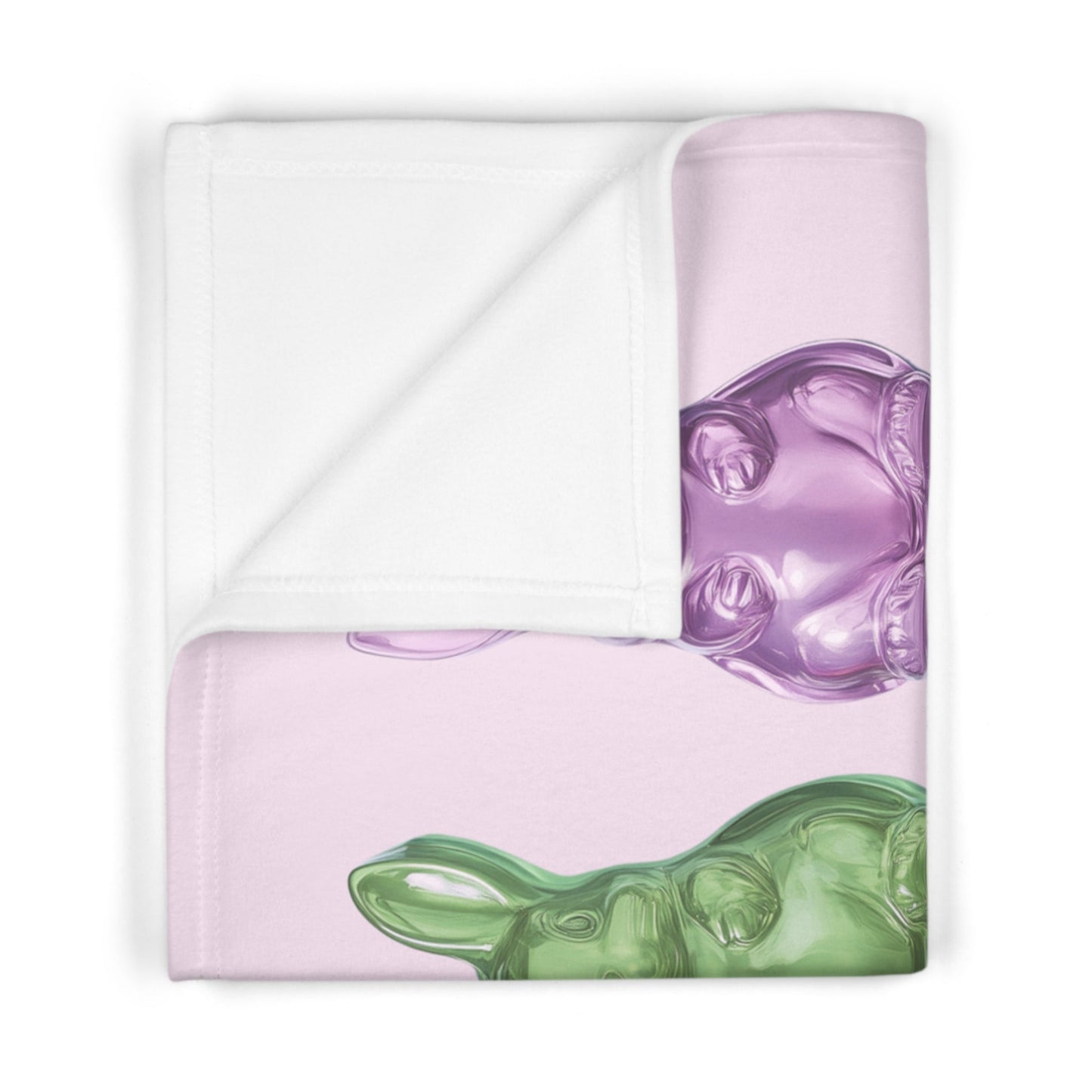 Soft Pink Fleece Baby Blanket with Bunny-Shaped Gummies