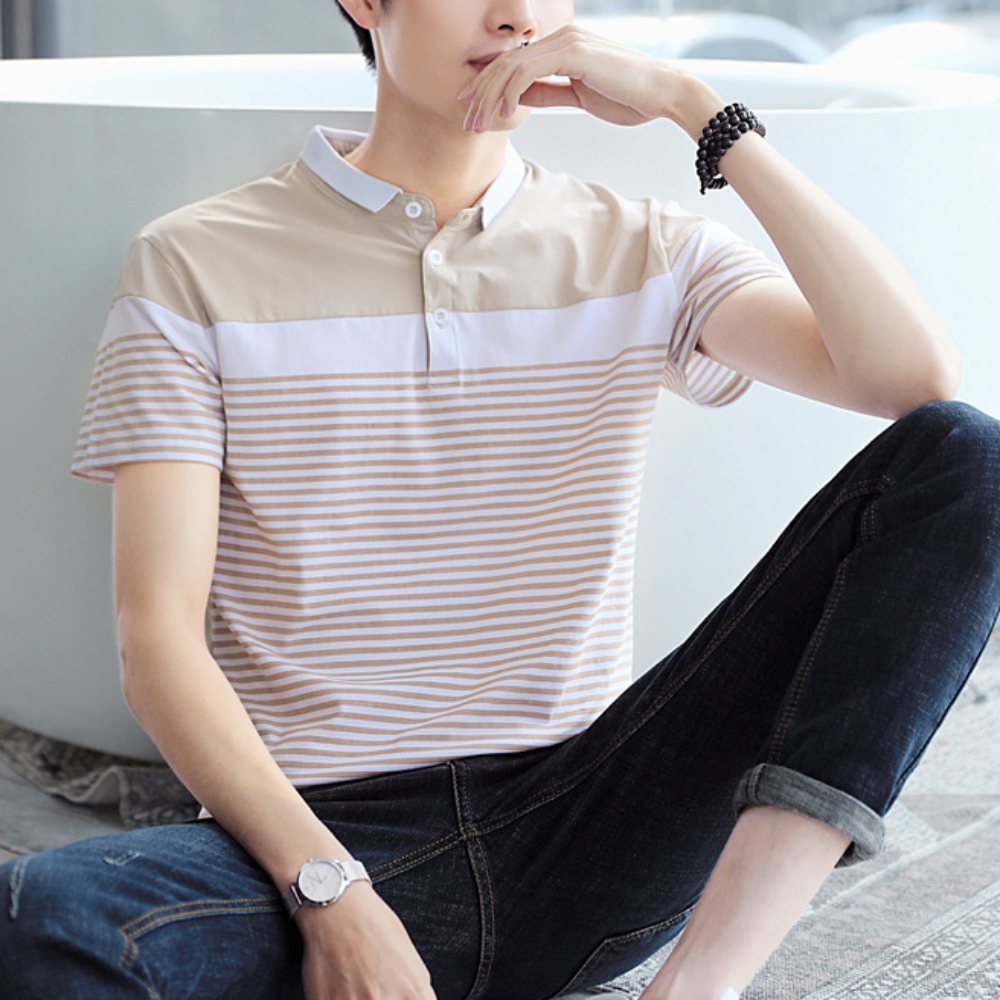 Striped Polo Shirt for Men with Short Sleeves