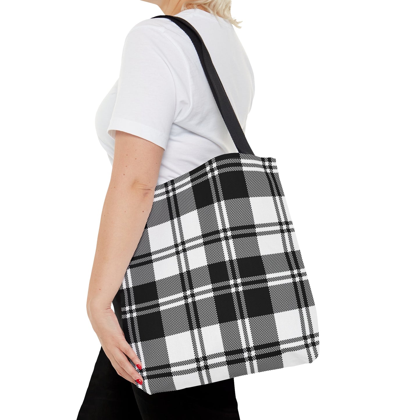 Checkered Plaid Tote Bag in Black