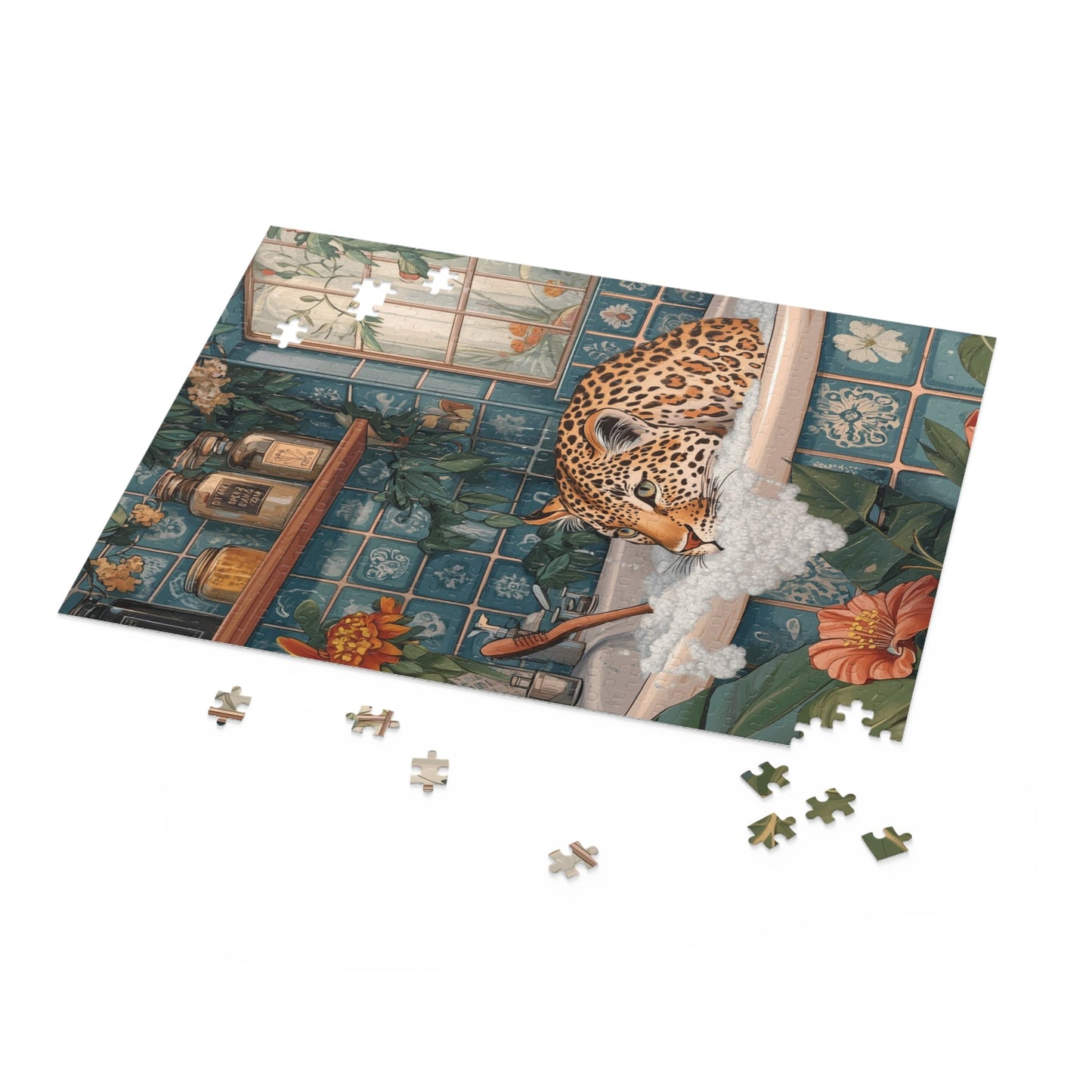 500-Piece Whimsical Leopard Bathing Jigsaw Puzzle