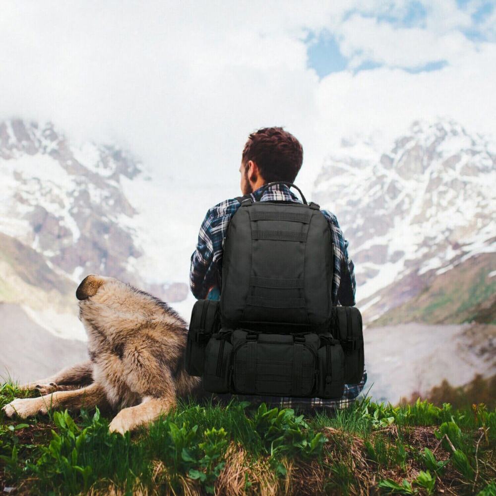 55L Waterproof Backpack for Outdoor Activities with Military-Inspired Design