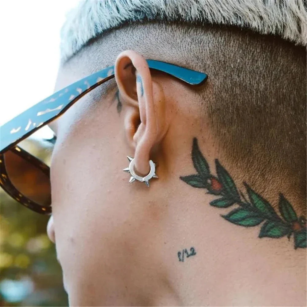 Spike-embellished Heart-Shaped Hoop Earrings