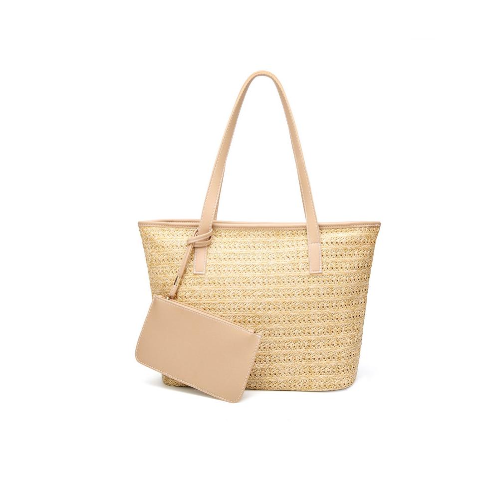 Straw Tote with Faux Leather Accents