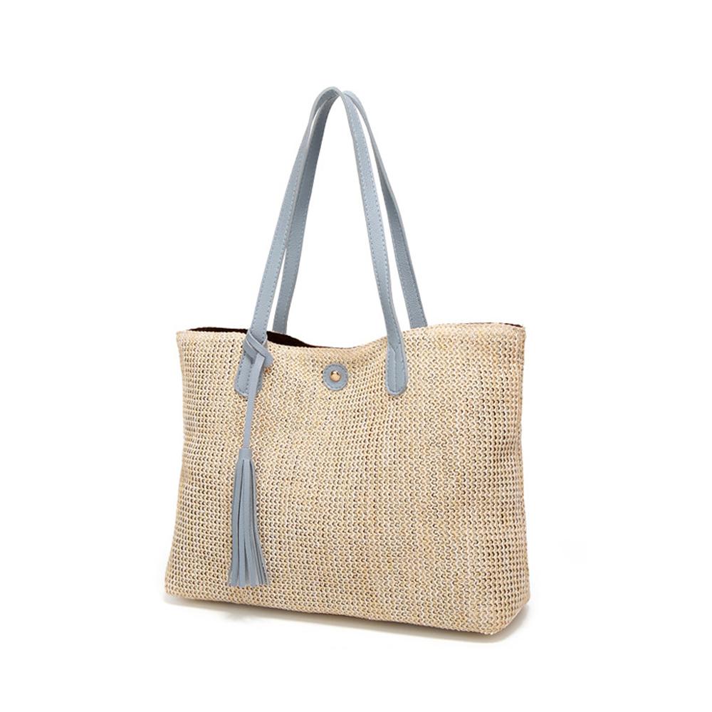Vegan Leather Accented Tote Bag with Tassel