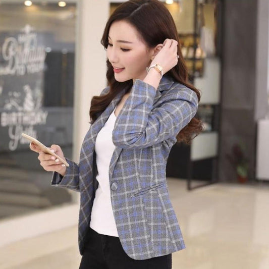 Slim Fit Checkered Blazer for Women