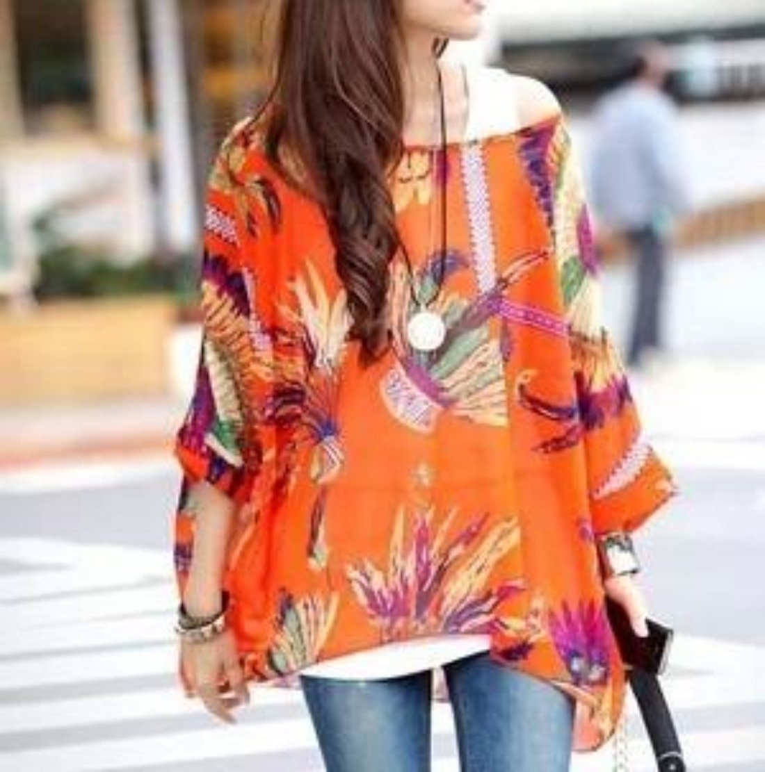 Tropical Chiffon Tunic Top for Women with a Relaxed Fit