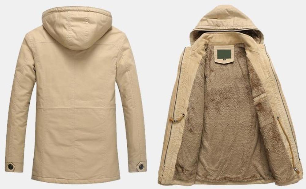 Hooded Coat with Military-Inspired Design for Men
