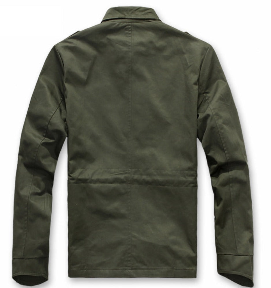 Green Short Parka with Stand-Up Collar for Men