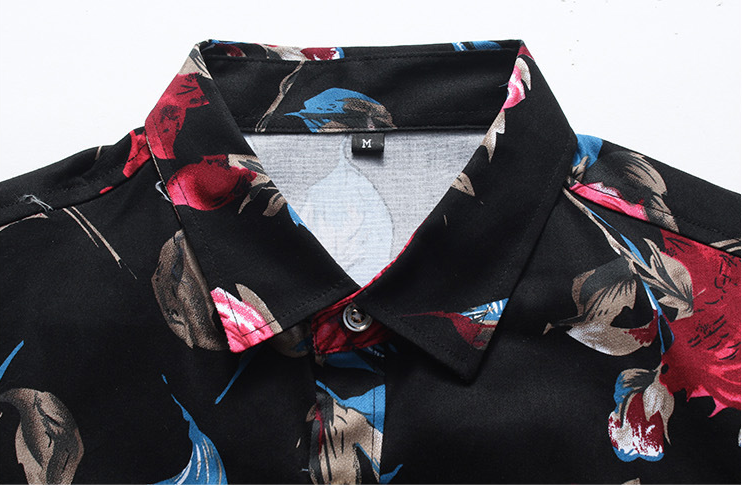 Long Sleeve Red Floral Men's Shirt