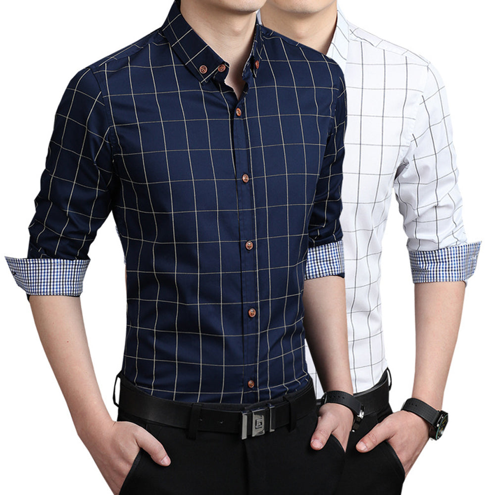 White Plaid Button Up Shirt for Men
