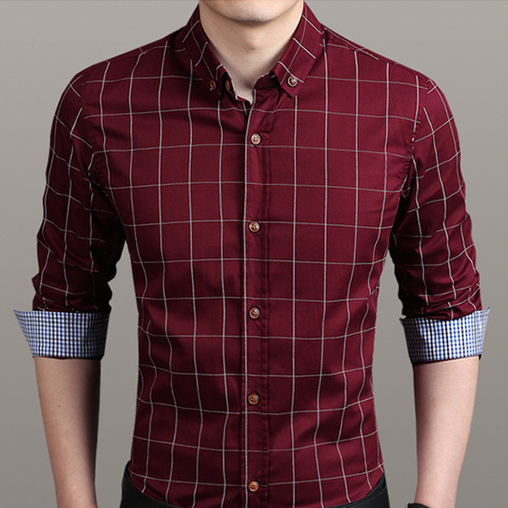 White Plaid Button Up Shirt for Men