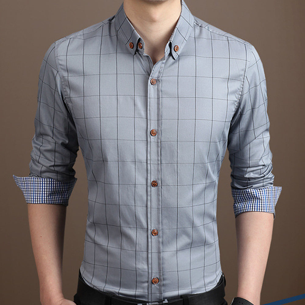 White Plaid Button Up Shirt for Men
