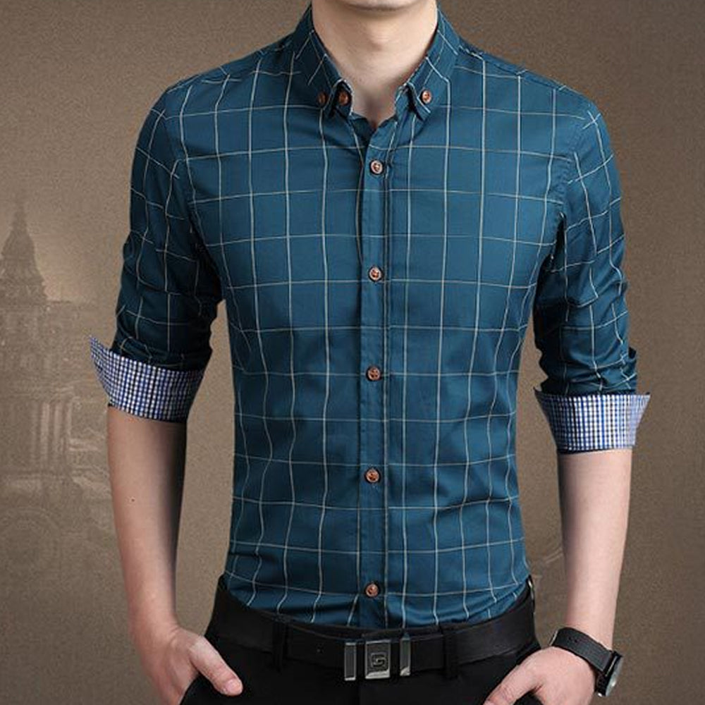 White Plaid Button Up Shirt for Men