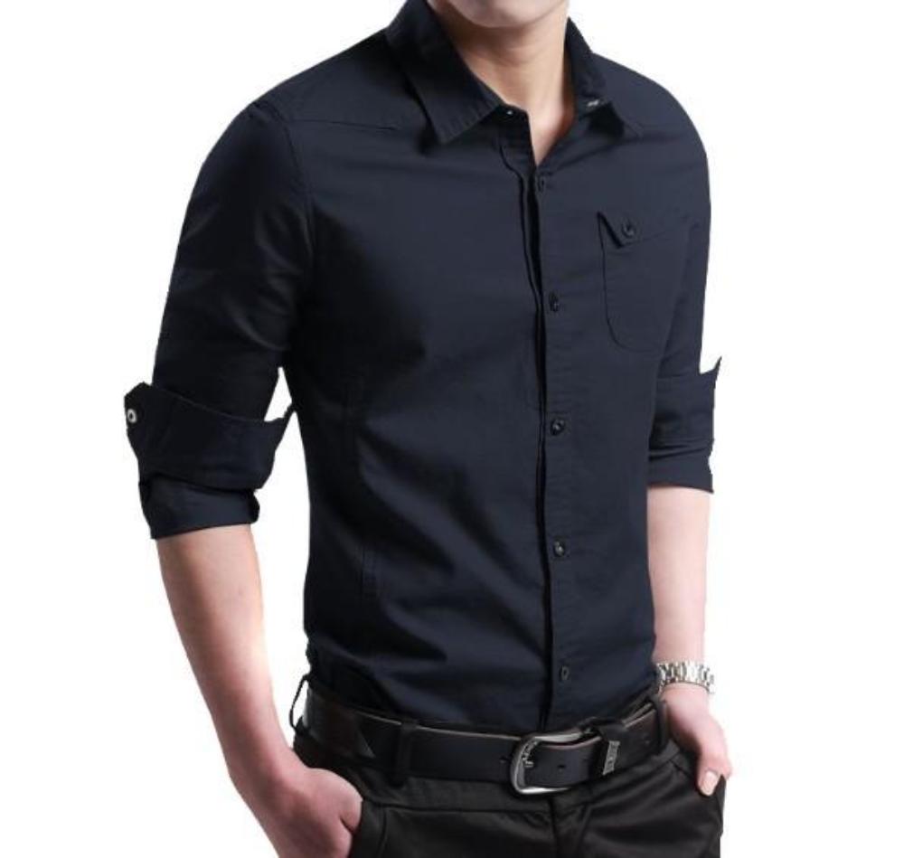 Cotton Button Front Shirt - Long Sleeve Men's