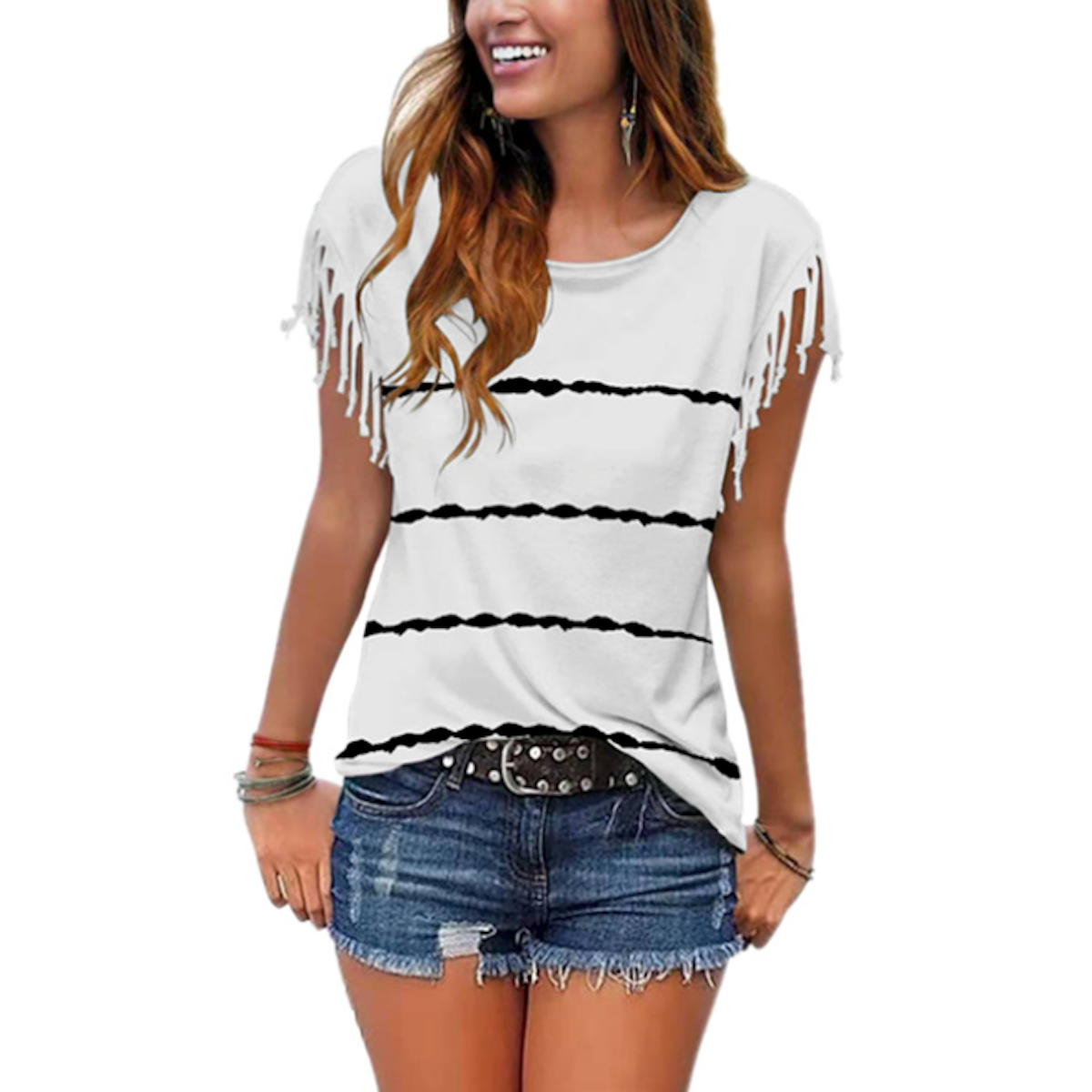 Fringed Striped Women's Top