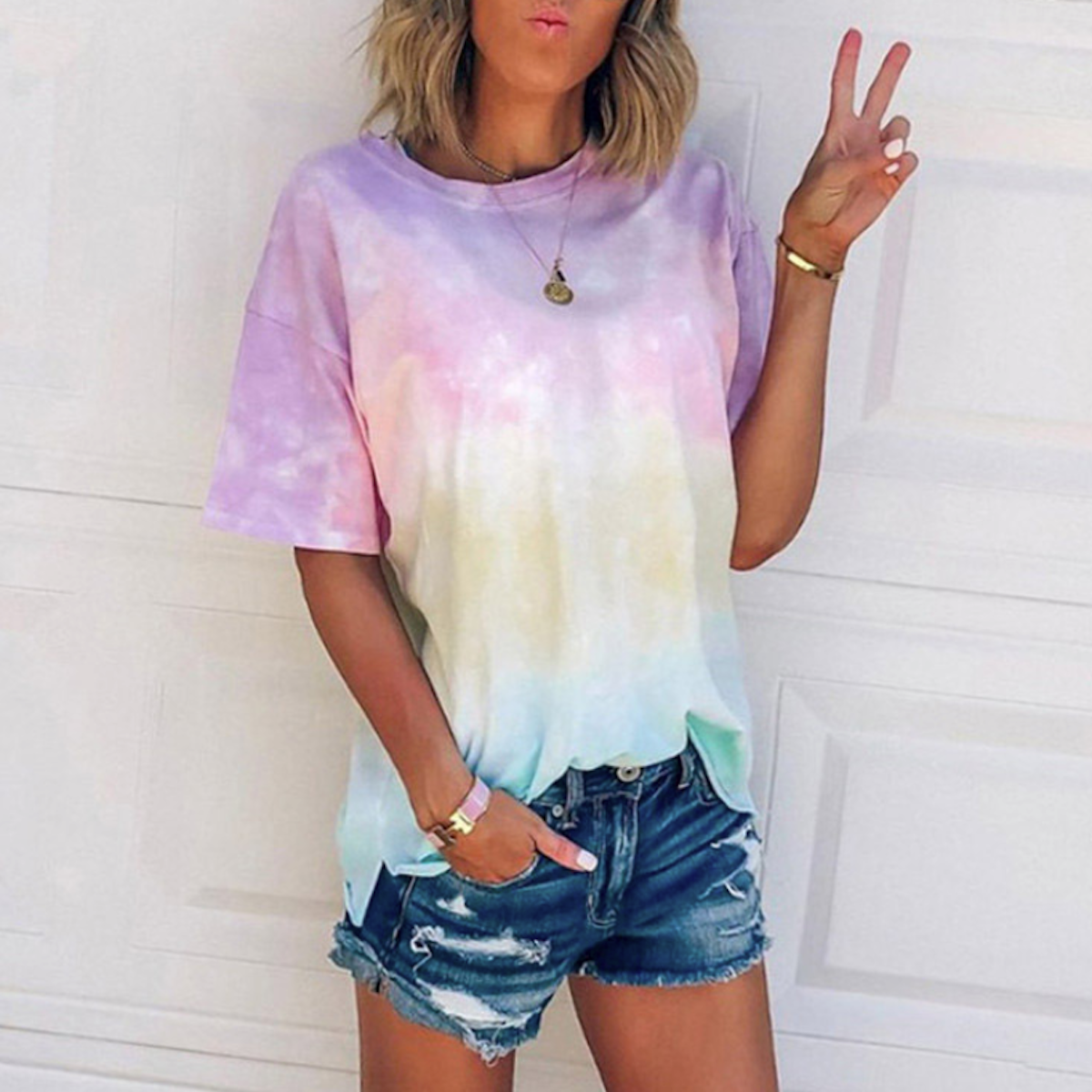 Gradient Rainbow Color Women's T-Shirt with a Magical Unicorn Design