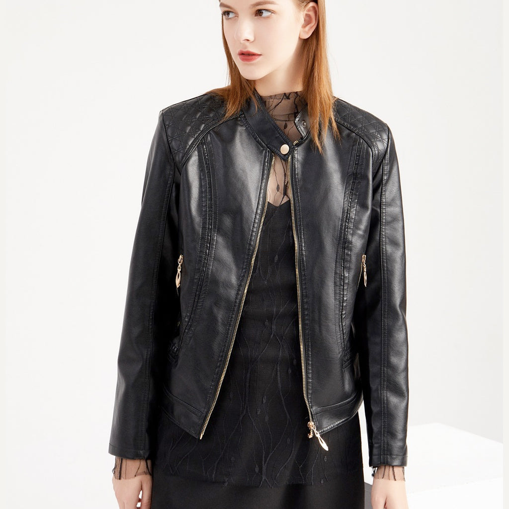 Soft Quilted Faux Leather Jacket for Women