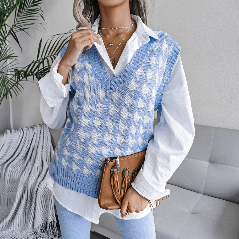 Argyle V-Neck Sweater Vest for Women